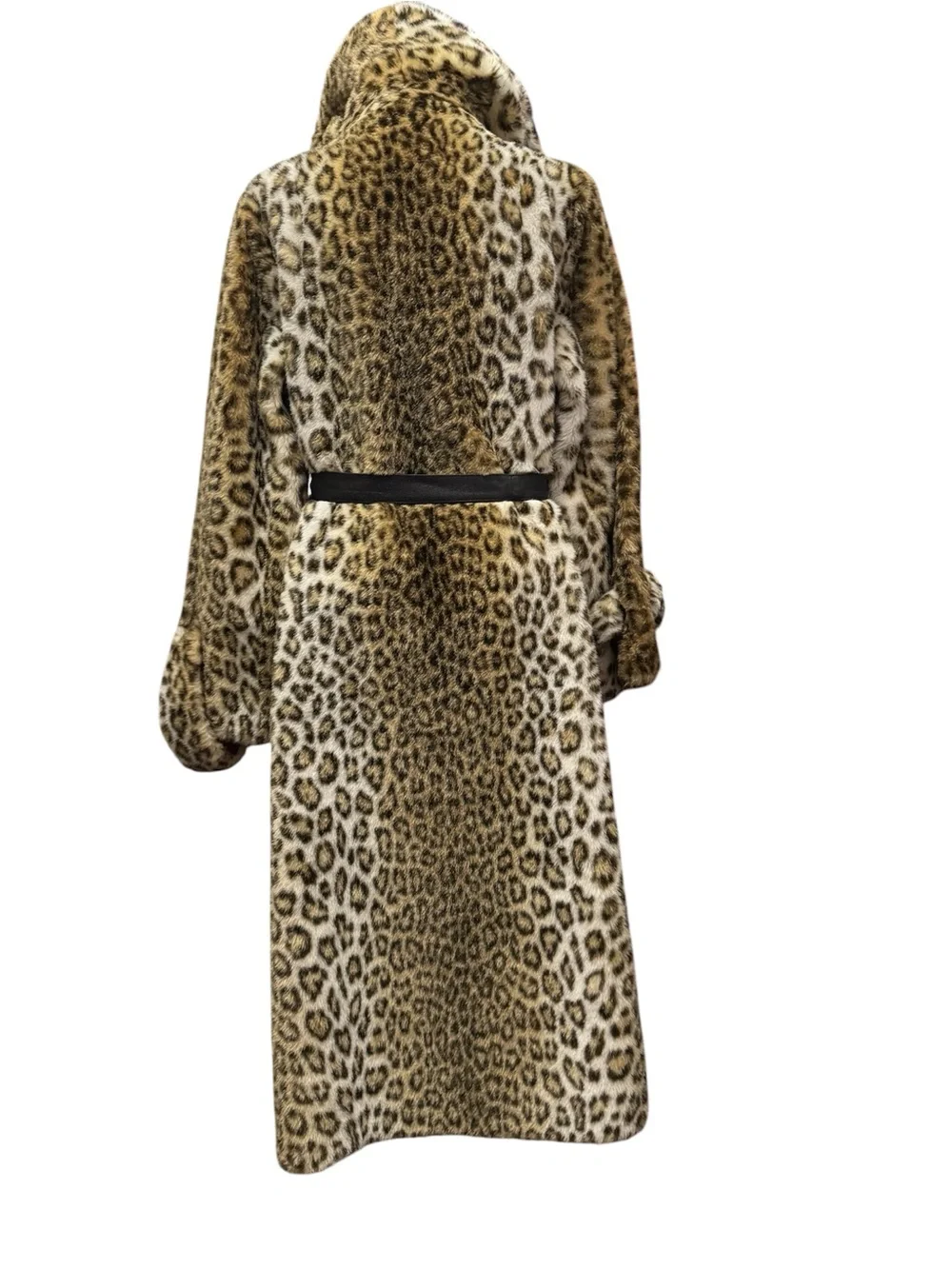 60s Faux Leopard Print Long Coat with Tie Belt - Picture 2 of 9